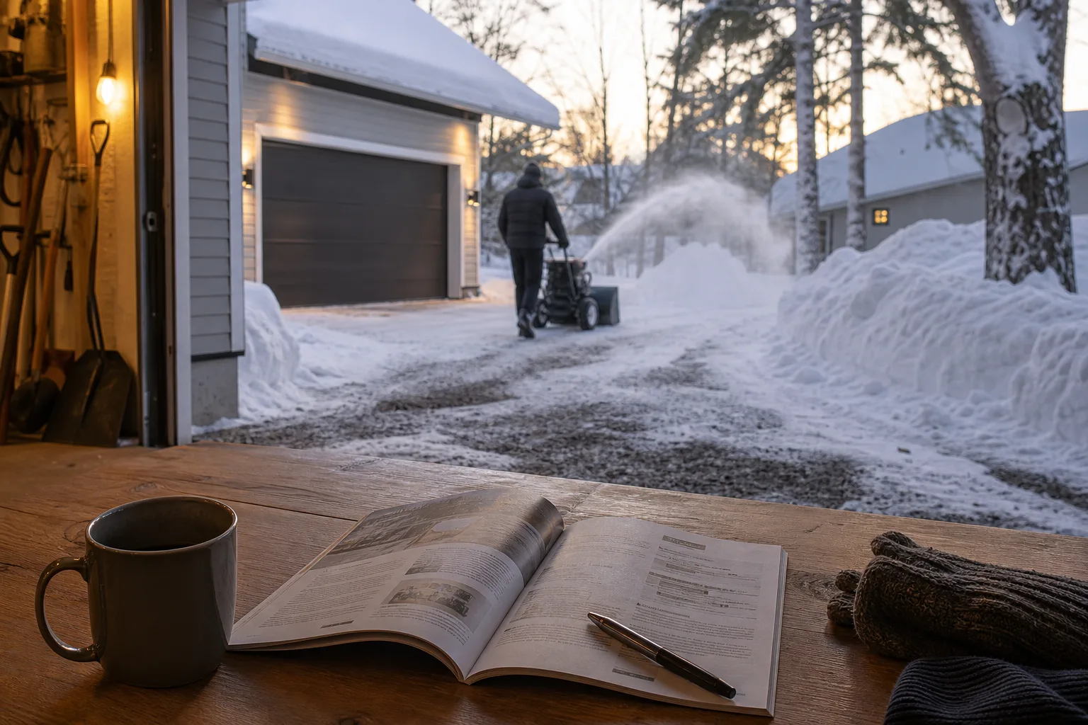 Öppen köpguide och anteckningar vid ett vinterfönster