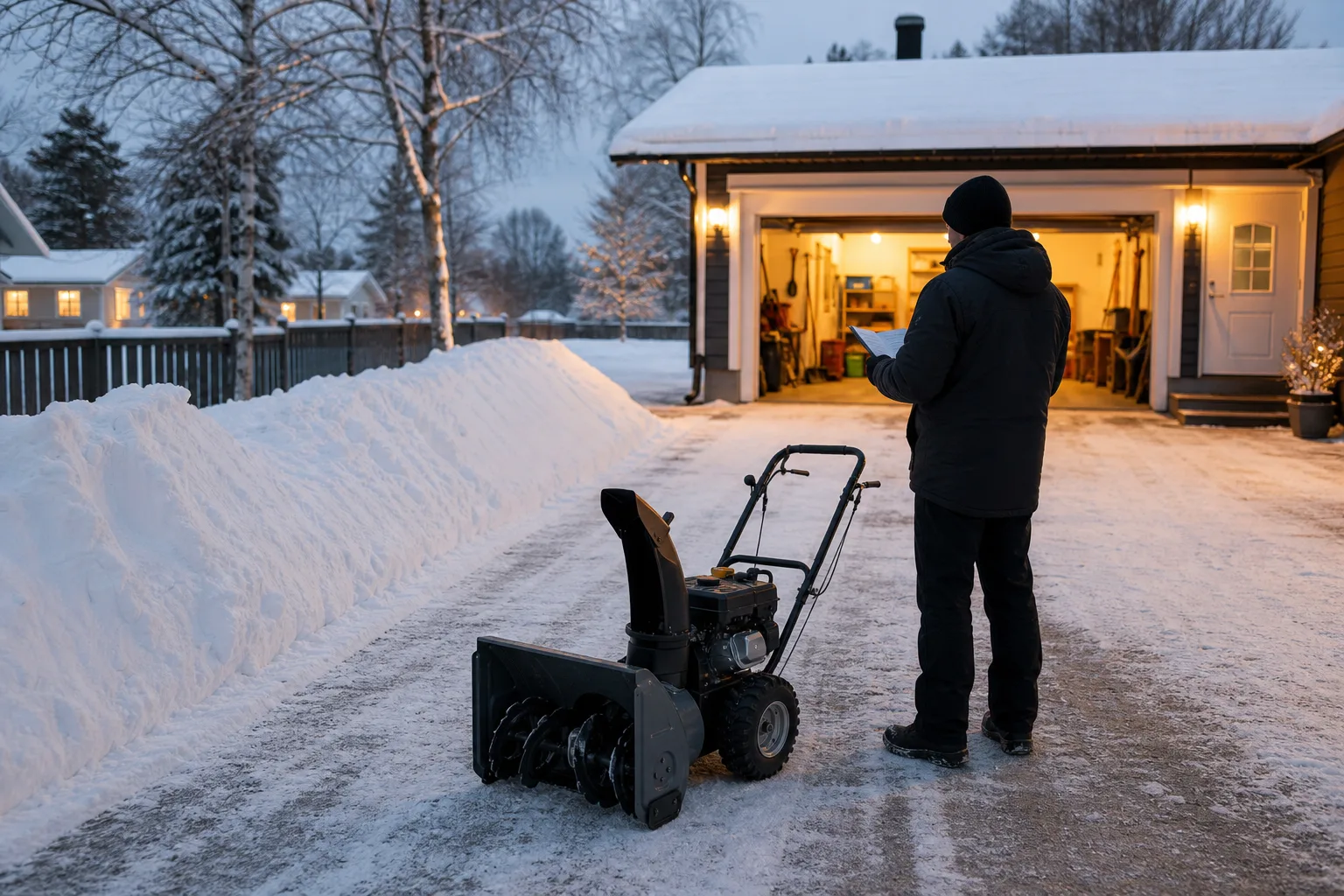 Avstängd snöslunga på hårdgjord uppfart