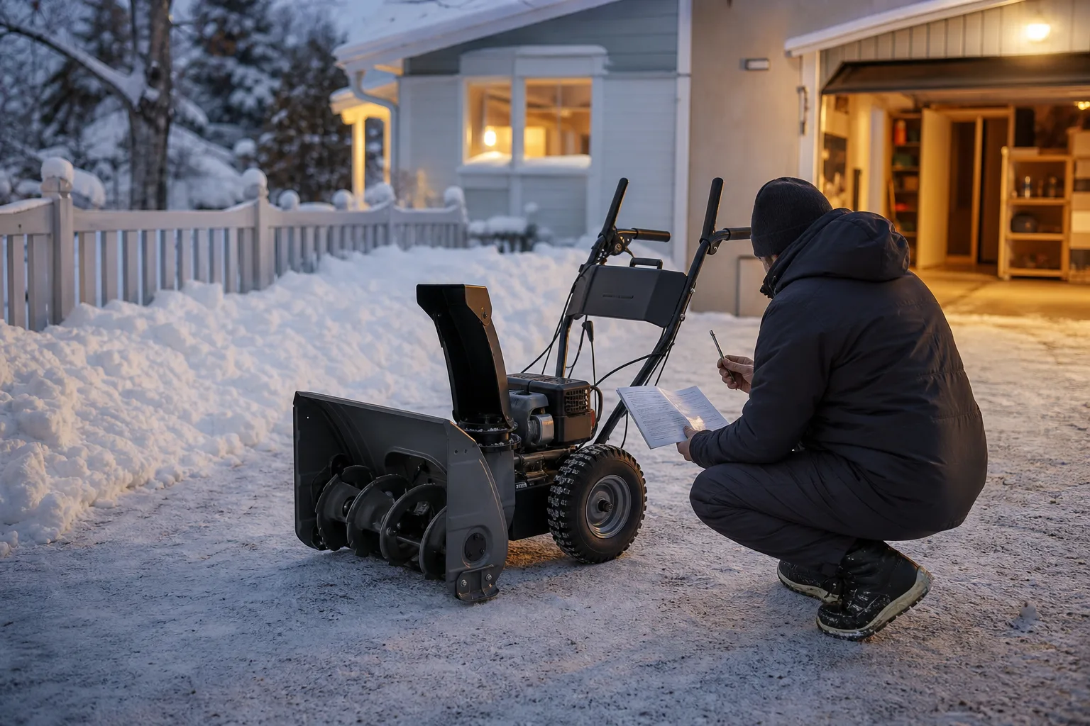 Avstängd snöslunga och en brytpinne på fast underlag