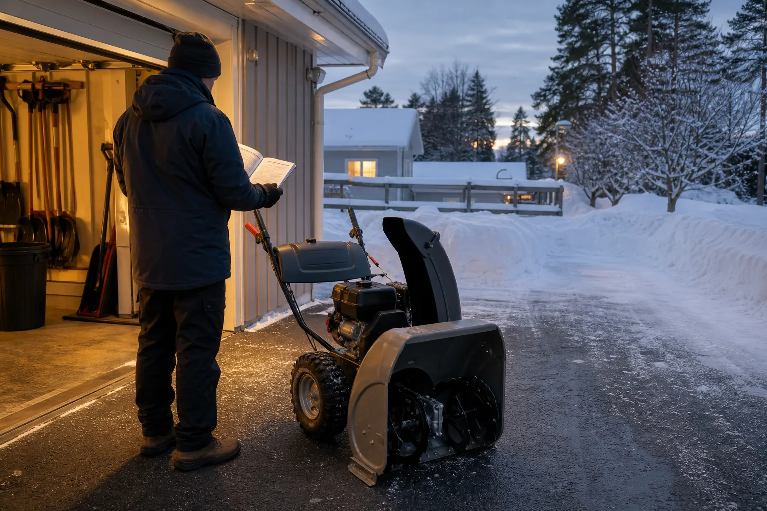 Avstängd snöslunga på hårdgjord uppfart