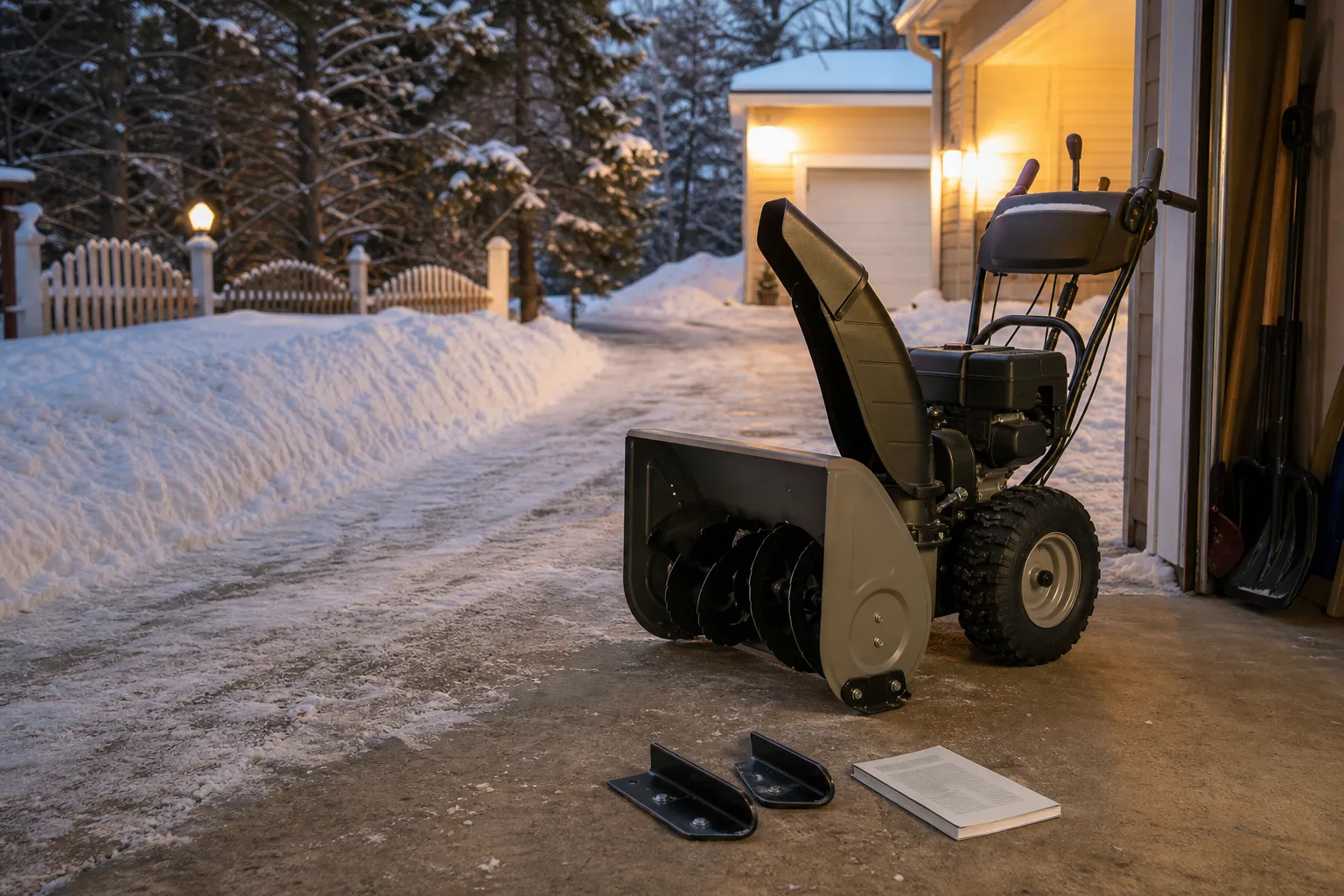 Avstängd snöslunga med skärskor på fast underlag