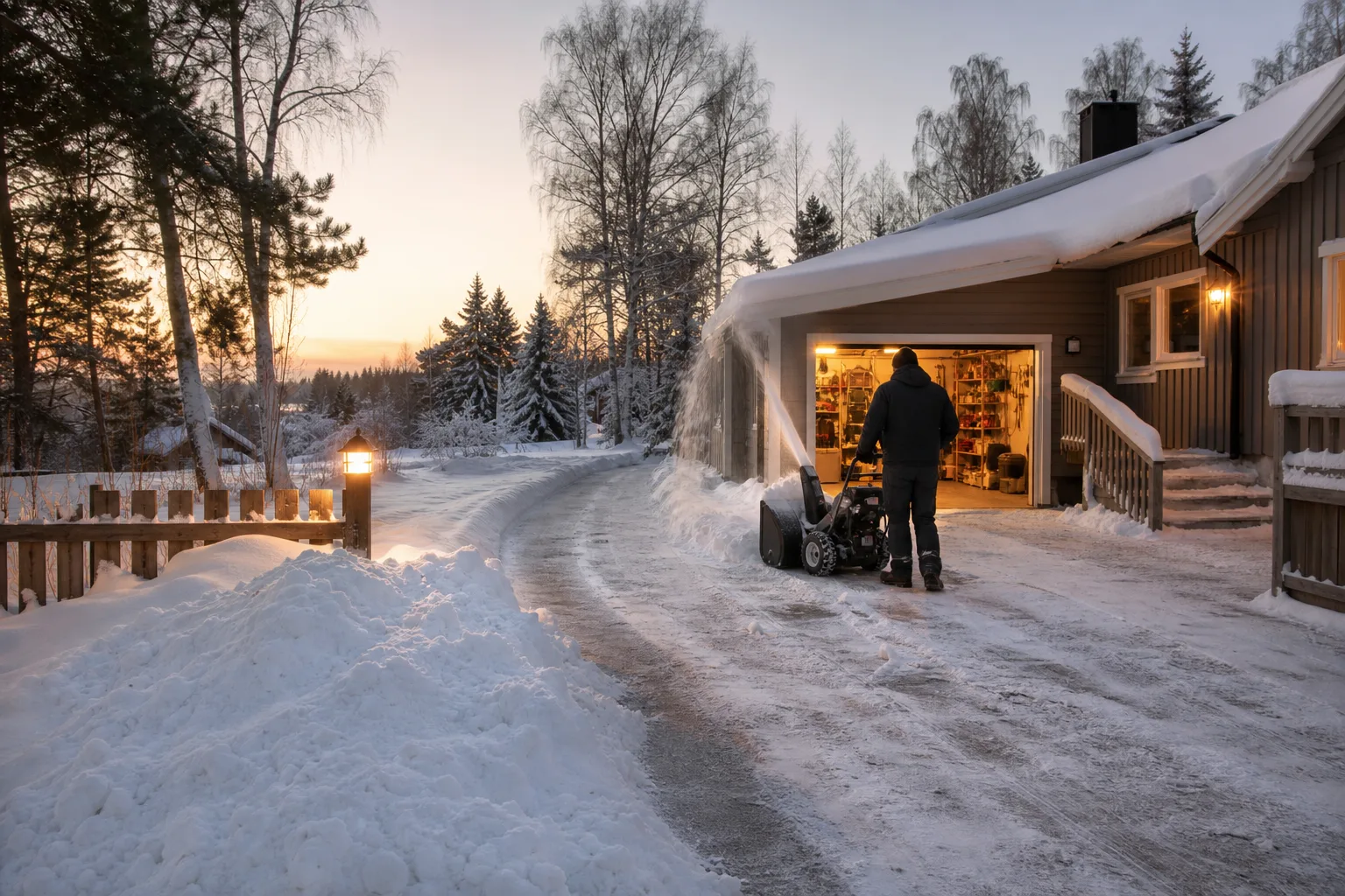 Illustrerad vinterkarta med vägar mellan garage och uppfart