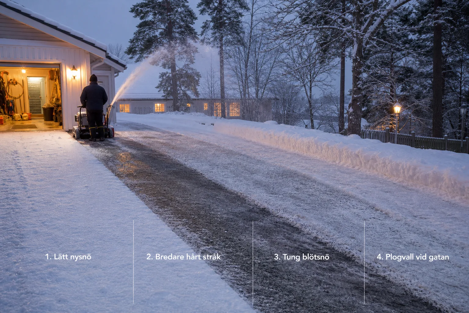 Vinteruppfart med nysnö, blötsnö och en plogvall